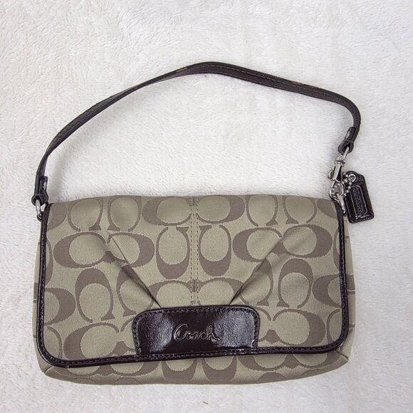 Coach Womens C Signature Flap Wristlet Clutch Purse Sateen Khaki OS - Picture 1 of 9